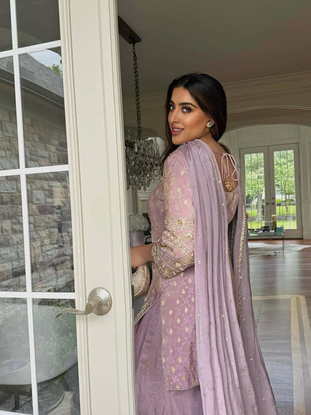 Lavender Color Coding Embroidery Work Designer Party Wear Palazzo Suit