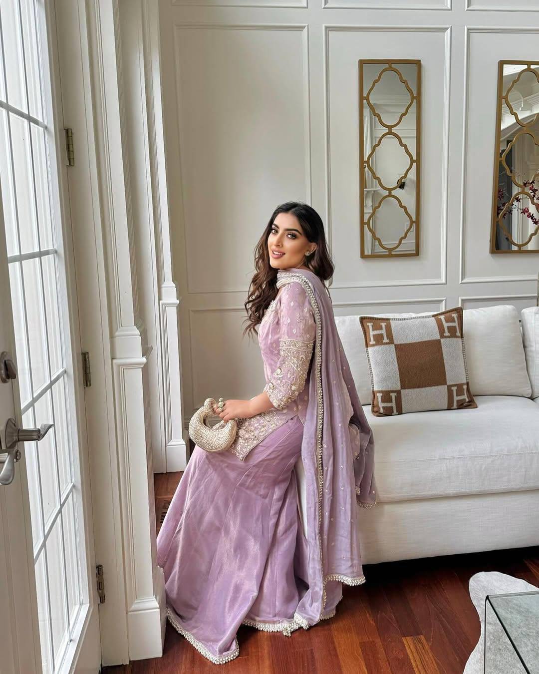 Lavender Color Coding Embroidery Work Designer Party Wear Palazzo Suit