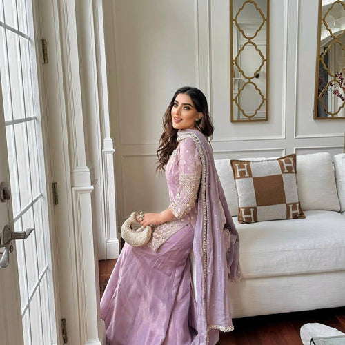 Lavender Color Coding Embroidery Work Designer Party Wear Palazzo Suit