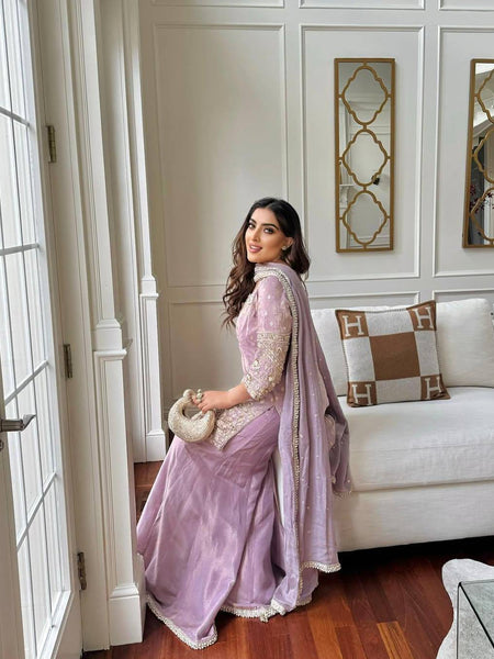 Lavender Color Coding Embroidery Work Designer Party Wear Palazzo Suit