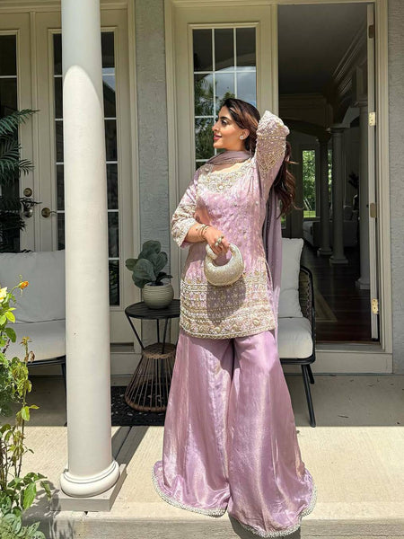 Lavender Color Coding Embroidery Work Designer Party Wear Palazzo Suit