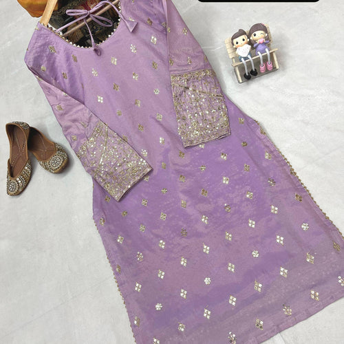 Lavender Color Coding Embroidery Work Designer Party Wear Palazzo Suit