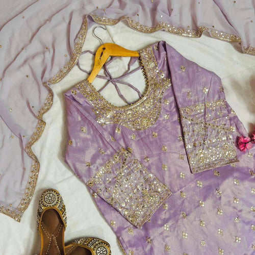 Lavender Color Coding Embroidery Work Designer Party Wear Palazzo Suit