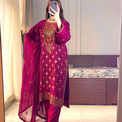 Pink Sequence Embroidery Work Designer Party Wear Salwar Suit