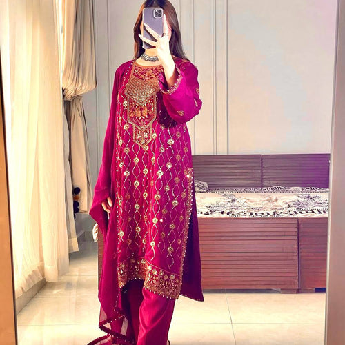 Pink Sequence Embroidery Work Designer Party Wear Salwar Suit
