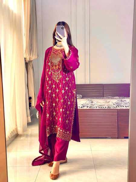 Pink Sequence Embroidery Work Designer Party Wear Salwar Suit
