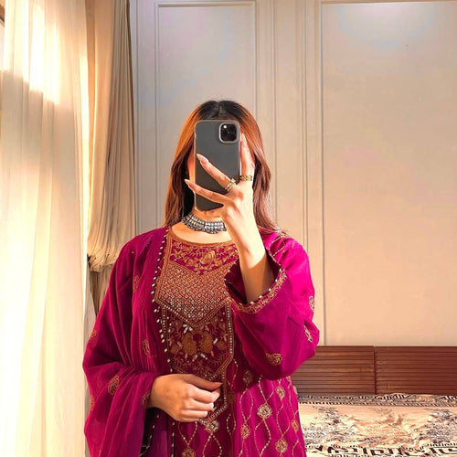 Pink Sequence Embroidery Work Designer Party Wear Salwar Suit