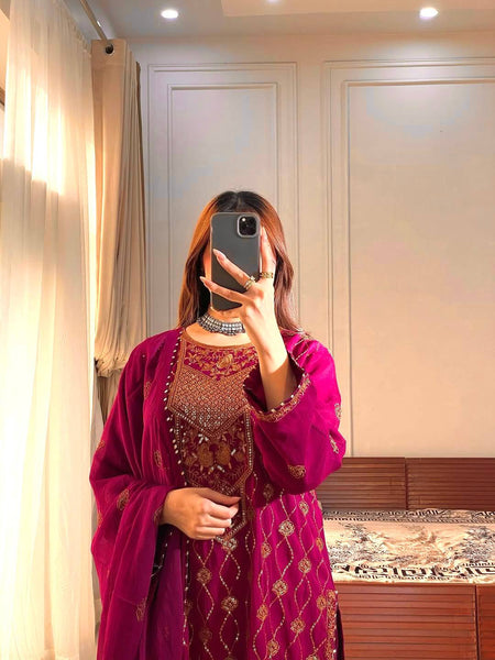 Pink Sequence Embroidery Work Designer Party Wear Salwar Suit