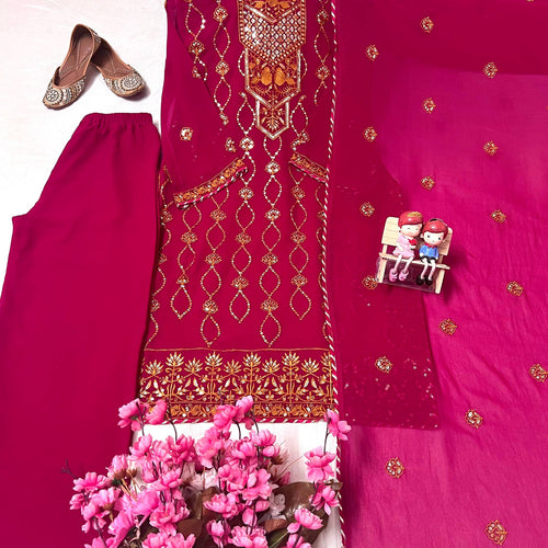 Pink Sequence Embroidery Work Designer Party Wear Salwar Suit