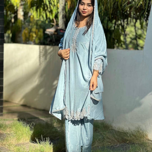 Sky Blue Sequence Embroidery Work Designer Party Wear Salwar Suit