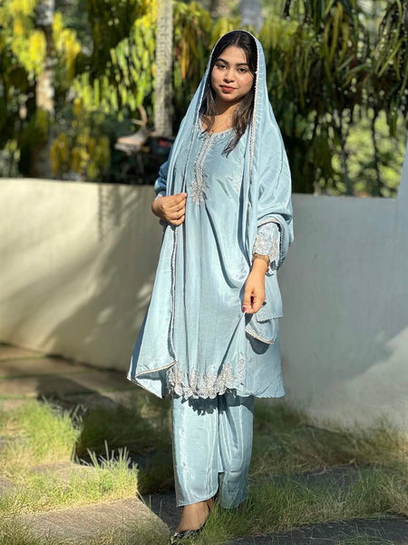 Sky Blue Sequence Embroidery Work Designer Party Wear Salwar Suit