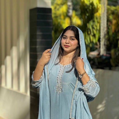 Sky Blue Sequence Embroidery Work Designer Party Wear Salwar Suit