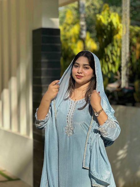 Sky Blue Sequence Embroidery Work Designer Party Wear Salwar Suit