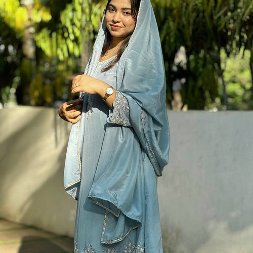 Sky Blue Sequence Embroidery Work Designer Party Wear Salwar Suit