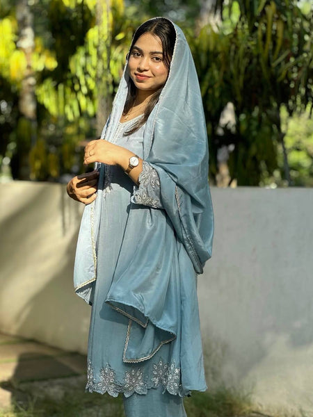 Sky Blue Sequence Embroidery Work Designer Party Wear Salwar Suit