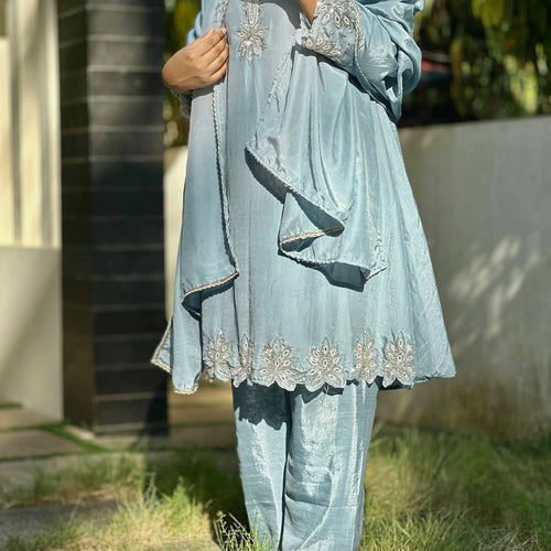 Sky Blue Sequence Embroidery Work Designer Party Wear Salwar Suit