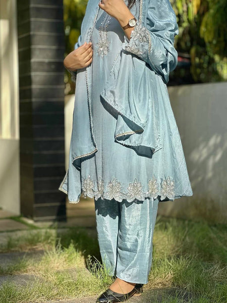 Sky Blue Sequence Embroidery Work Designer Party Wear Salwar Suit