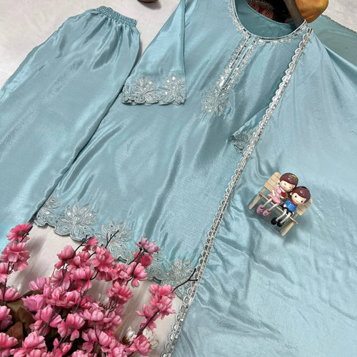 Sky Blue Sequence Embroidery Work Designer Party Wear Salwar Suit