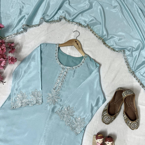 Sky Blue Sequence Embroidery Work Designer Party Wear Salwar Suit
