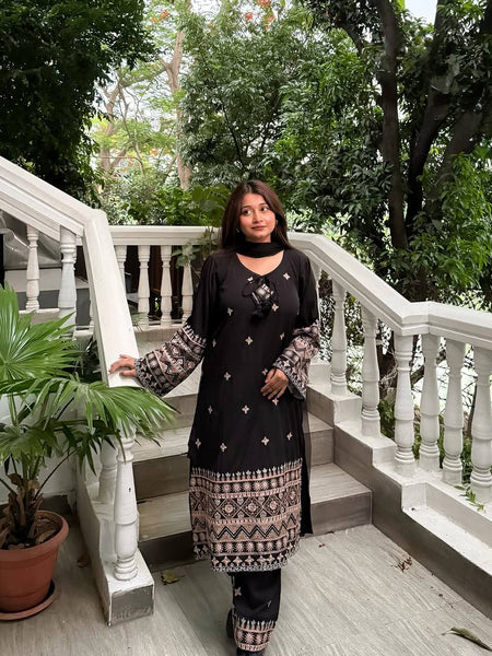 Black Color Sequence Embroidery Work Designer Party Wear Palazzo Suit