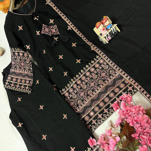 Black Color Sequence Embroidery Work Designer Party Wear Palazzo Suit