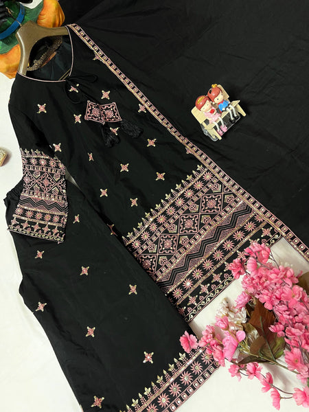 Black Color Sequence Embroidery Work Designer Party Wear Palazzo Suit