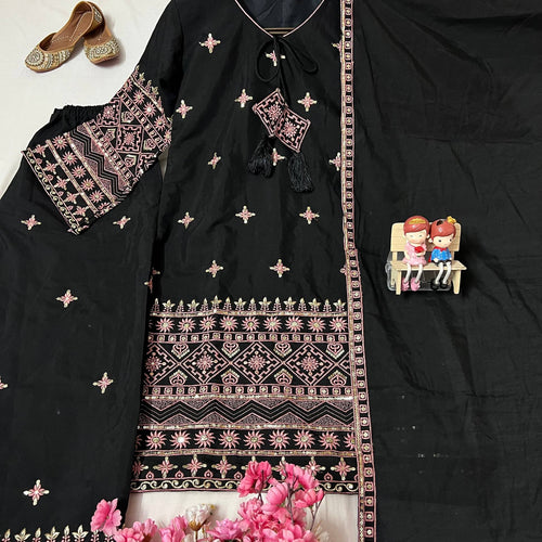 Black Color Sequence Embroidery Work Designer Party Wear Palazzo Suit