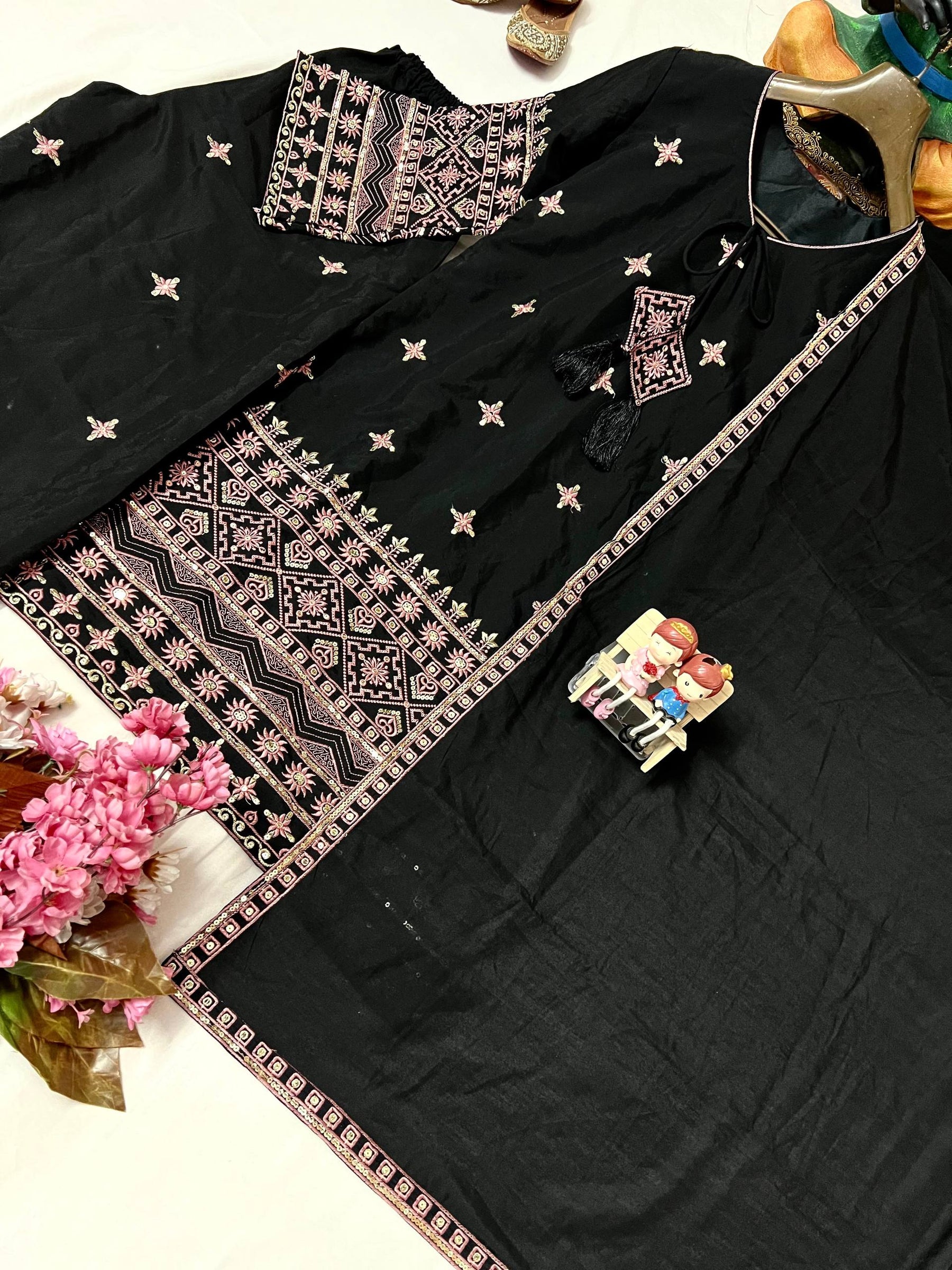 Black Color Sequence Embroidery Work Designer Party Wear Palazzo Suit