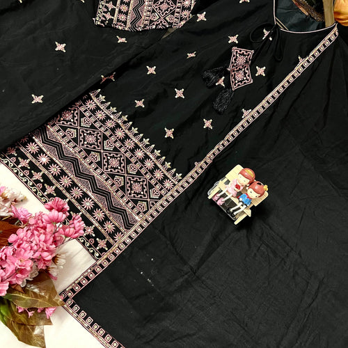 Black Color Sequence Embroidery Work Designer Party Wear Palazzo Suit