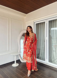 Red Color Sequence Embroidery Work Designer Party Wear Salwar Suit