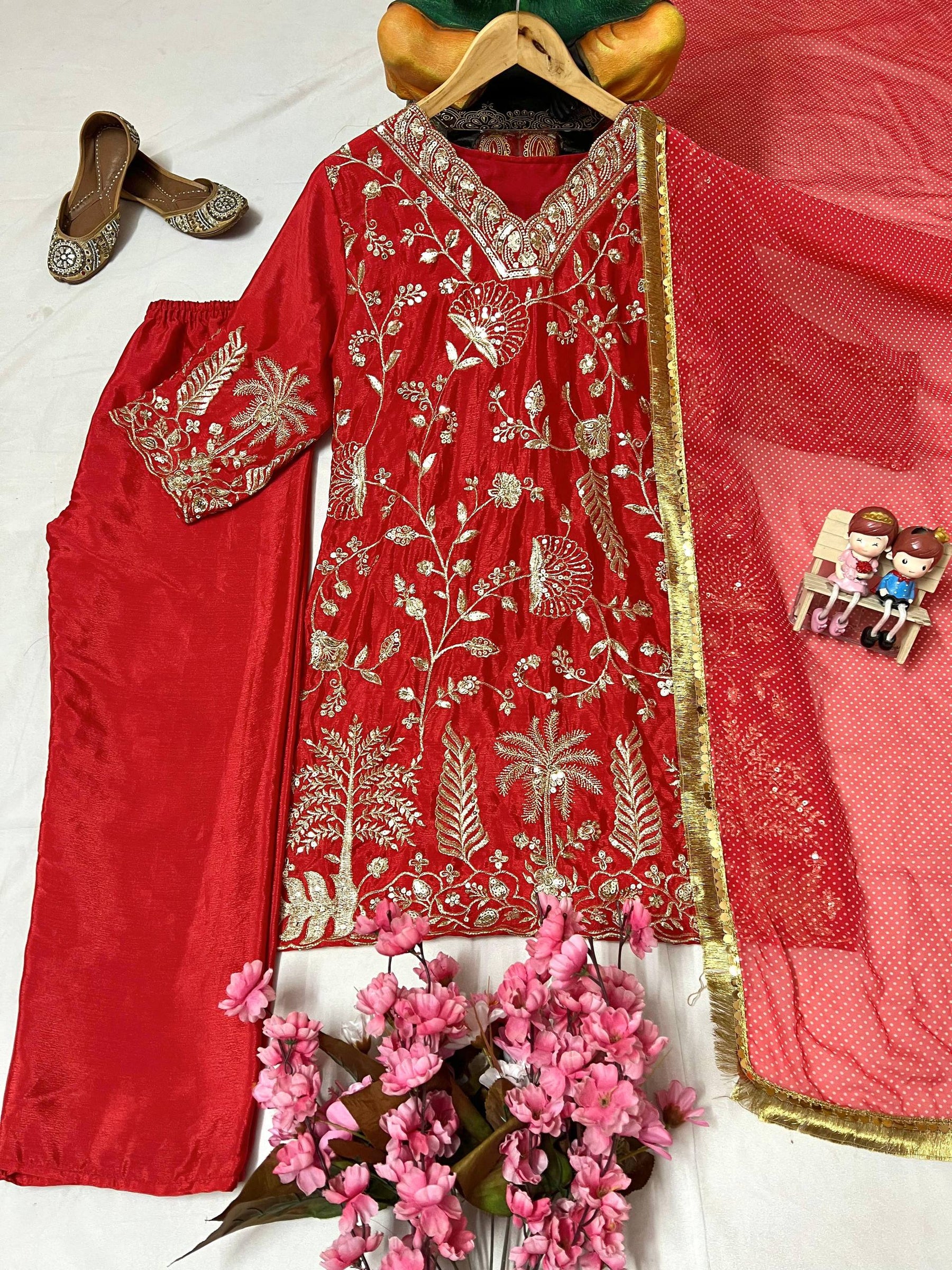 Red Color Sequence Embroidery Work Designer Party Wear Salwar Suit