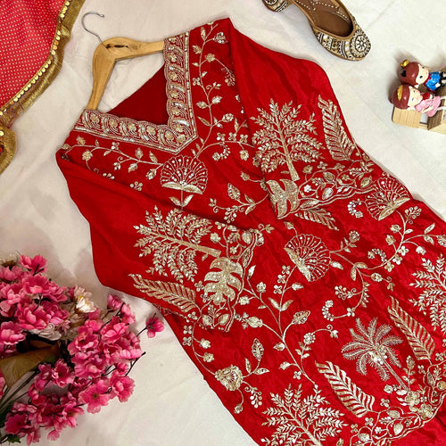 Red Color Sequence Embroidery Work Designer Party Wear Salwar Suit