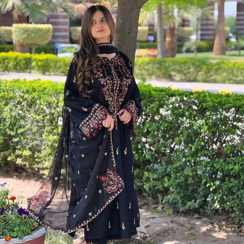 Black Color Sequence Embroidery Work Designer Party Wear Salwar Suit