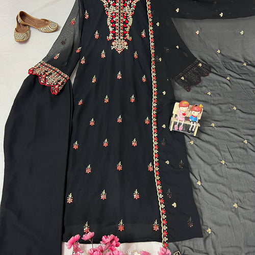 Black Color Sequence Embroidery Work Designer Party Wear Salwar Suit