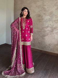 Pink Color Sequence Embroidery Work Designer Palazzo Suit