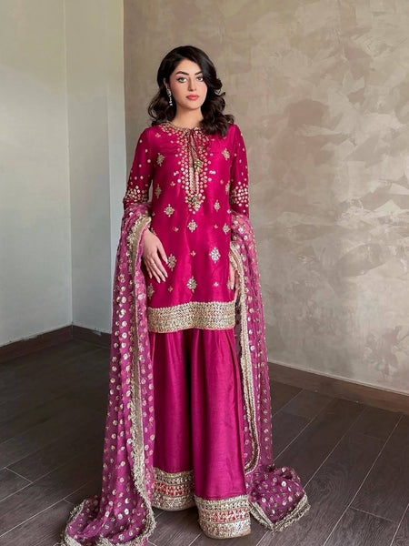 Pink Color Sequence Embroidery Work Designer Palazzo Suit