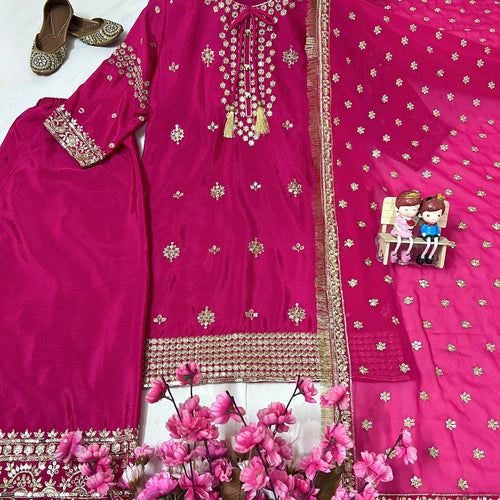 Pink Color Sequence Embroidery Work Designer Palazzo Suit