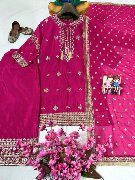 Pink Color Sequence Embroidery Work Designer Palazzo Suit