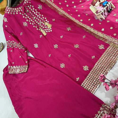 Pink Color Sequence Embroidery Work Designer Palazzo Suit