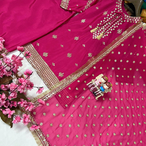 Pink Color Sequence Embroidery Work Designer Palazzo Suit