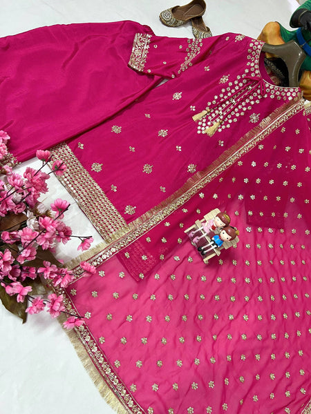 Pink Color Sequence Embroidery Work Designer Palazzo Suit