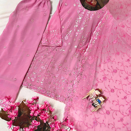 Light Pink Color Sequence Embroidery Work Designer Party Wear Salwar Suit
