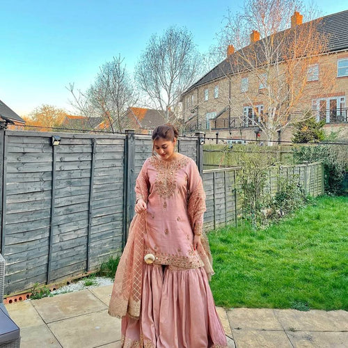 Baby Pink Color Sequence Embroidery Work Designer Party Wear Shrara Suit