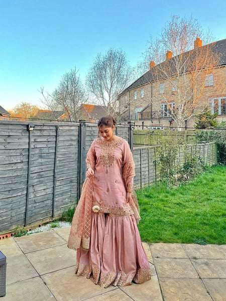 Baby Pink Color Sequence Embroidery Work Designer Party Wear Shrara Suit