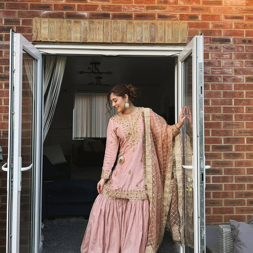 Baby Pink Color Sequence Embroidery Work Designer Party Wear Shrara Suit