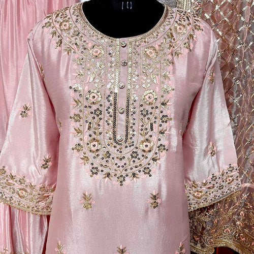 Baby Pink Color Sequence Embroidery Work Designer Party Wear Shrara Suit