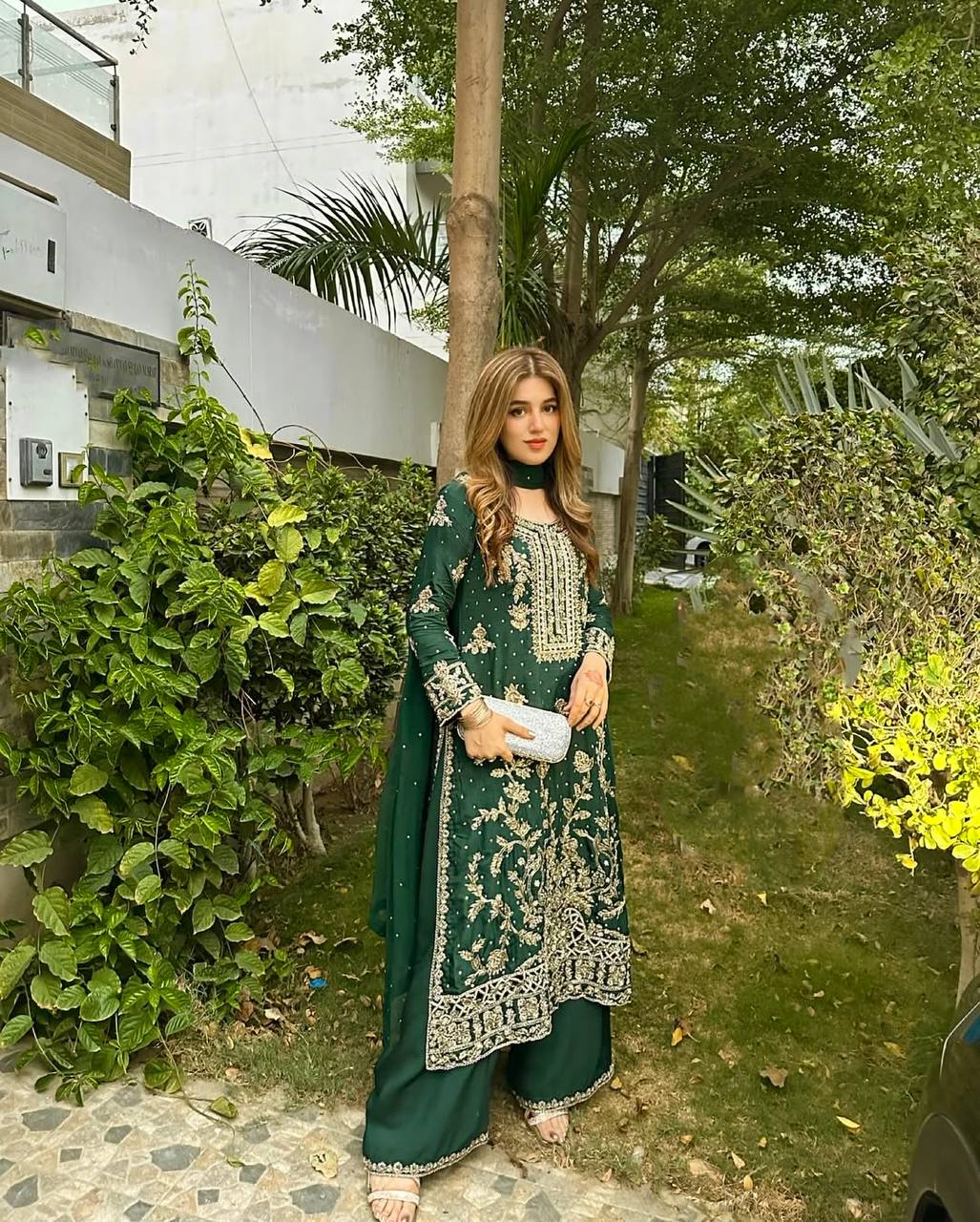 Green Color Sequence Embroidery Work Designer Party Wear Palazzo Suit