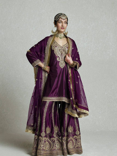 Wine Color Sequence Embroidery Work Designer Party Wear Palazzo Suit