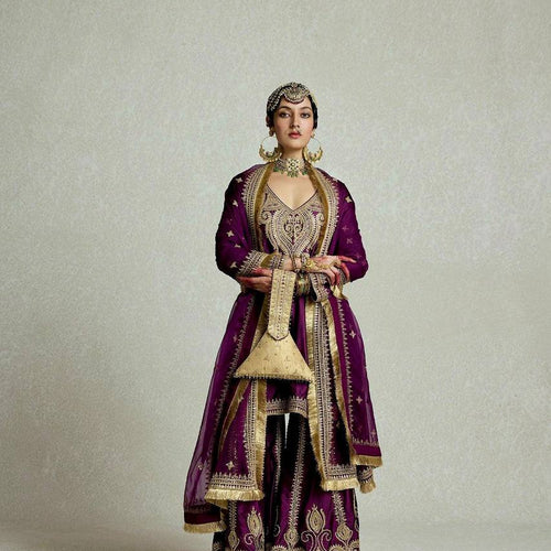 Wine Color Sequence Embroidery Work Designer Party Wear Palazzo Suit