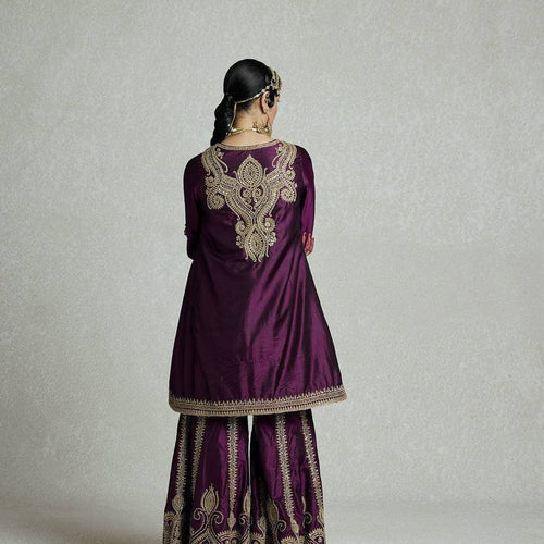 Wine Color Sequence Embroidery Work Designer Party Wear Palazzo Suit